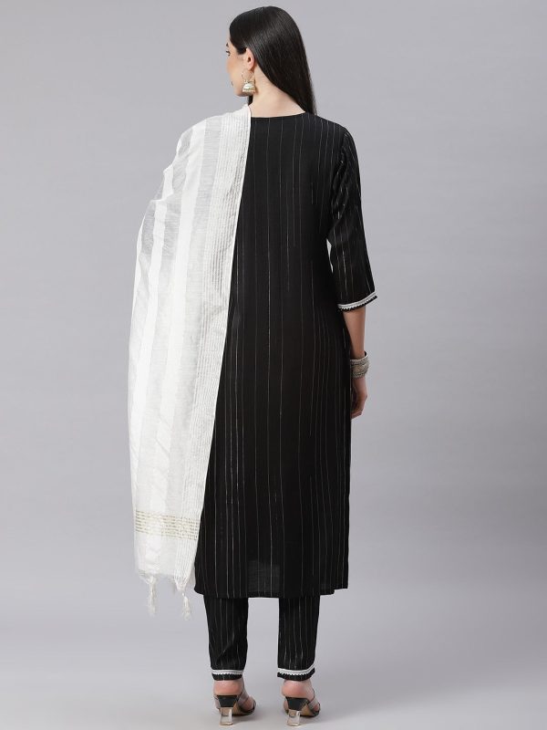 NOZ2TOZ Black And White Striped Kurta With Trousers & Dupatta Hot on Sale