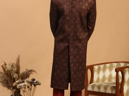 Shrestha By Vastramay Men s Maroon Silk Blend Sherwani Set Online Sale