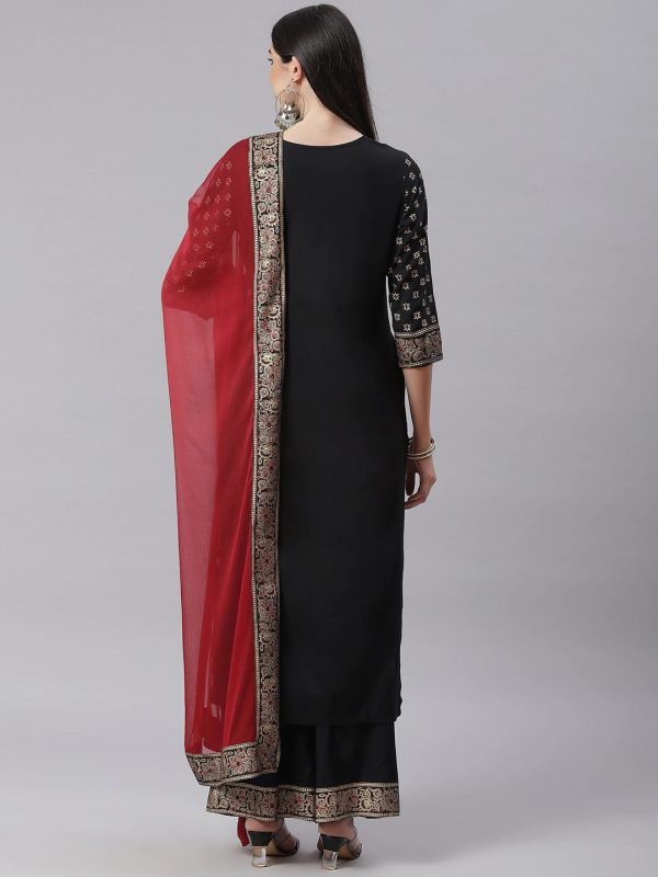 NOZ2TOZ Black Printed Kurta With Palazzos And Dupatta Fashion