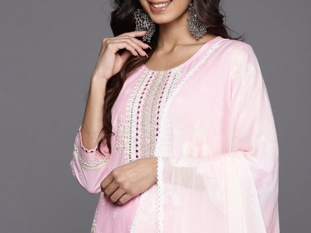 KSUT (House of Varanga) Pink Thread And Mirror Embroidered Kurta Paired With Straight Trouser And Chiffon Dupatta For Cheap