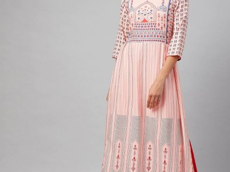 NOZ2TOZ Peach-Coloured & Red Printed Kurta Discount