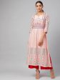 NOZ2TOZ Peach-Coloured & Red Printed Kurta Discount