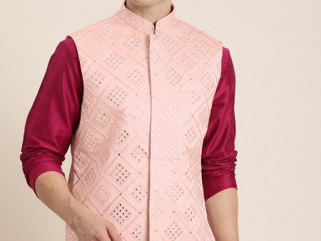 Shrestha By Vastramay Men s Pink Poly Viscose Jacket, Kurta And Pyjama Set Online Hot Sale