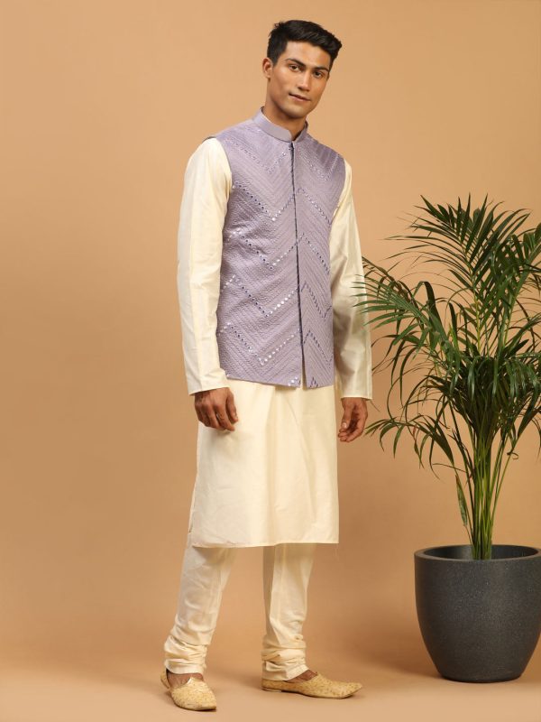 Shrestha By Vastramay Men s Purple Viscose Jacket, Kurta And Pyjama Set Supply