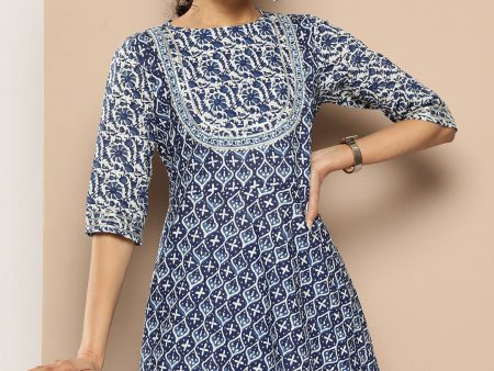 KSUT (House of Varanga) Indigo And White Floral Printed Flared Kurta Sharara Set Fashion