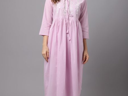 NOZ2TOZ Lavender Mirror Work Kurta For Sale