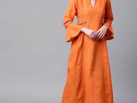 NOZ2TOZ Women Orange Solid A-Line Kurta Sale