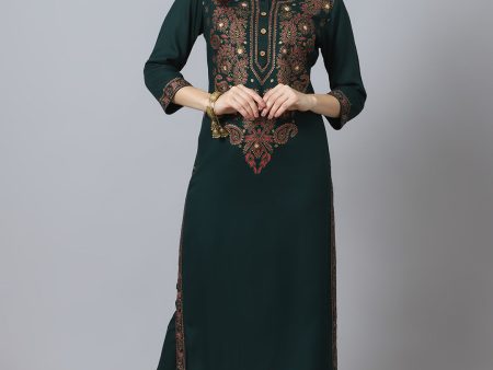 NOZ2TOZ Bottle Green Chinkankari Kurta Online Sale