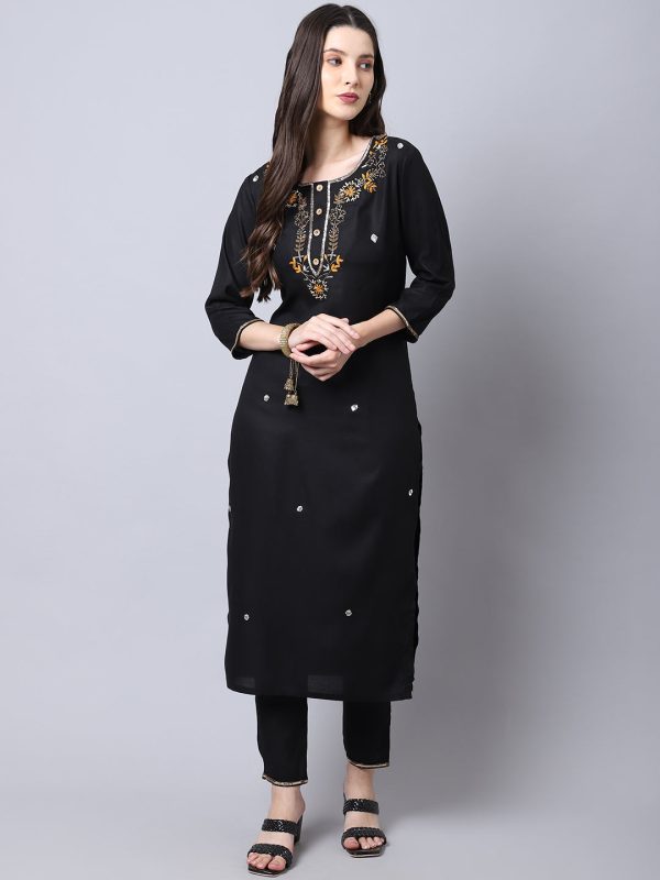 NOZ2TOZ Black Rayon Kurta Set With Hand Embroidery Hot on Sale