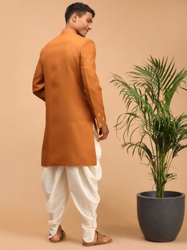 Shrestha By Vastramay Men s Mustard And Cream Silk Blend Sherwani Set For Cheap