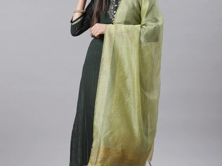 NOZ2TOZ Green Striped Kurta With Trousers And Dupatta For Cheap