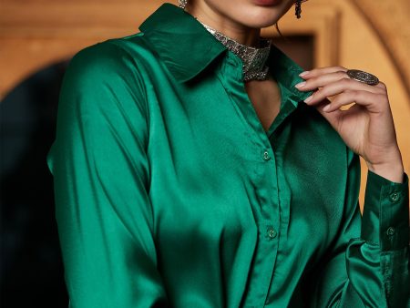 Lyush Women Green Satin Regular Shirt on Sale