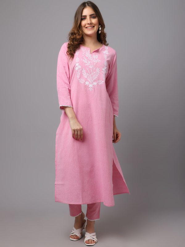 NOZ2TOZ Pastle Pink Embroidered Kurta Supply