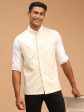 Shrestha By Vastramay Men s Cream Mirror Work Nehru Jacket Sale