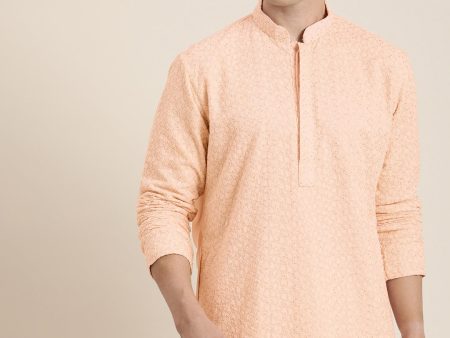 Shrestha By Vastramay Men s Pink And Cream Georgette Kurta Pyjama Set Online Sale