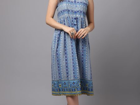 NOZ2TOZ Blue Geometric Printed Dress. For Sale