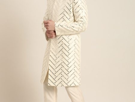 Shrestha By Vastramay Men s Cream Silk Blend Sherwani Set Online Hot Sale