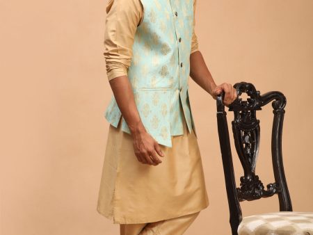 Shrestha By Vastramay Men s Green And Rose Gold Viscose Jacket, Kurta And Pyjama Set Online Sale