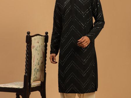 Shrestha By Vastramay Men s Black And Cream Georgette Kurta And Patiala Set Hot on Sale