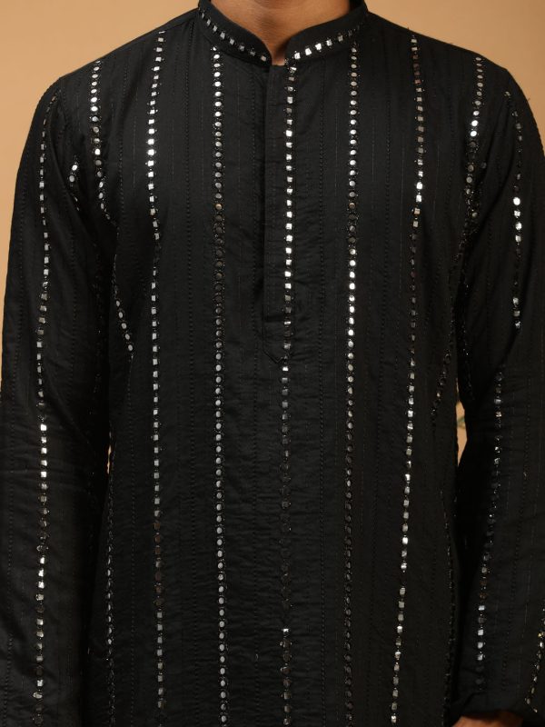 Shrestha By Vastramay Men s Black And Cream Viscose Kurta And Patiala Set Online Hot Sale