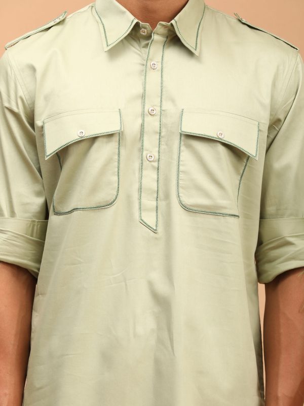 Shrestha By Vastramay Men s Green Cotton Blend Pathani Kurta Set Online Hot Sale