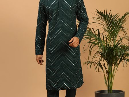 Shrestha By Vastramay Men s Green Georgette Kurta Pyjama Set Online