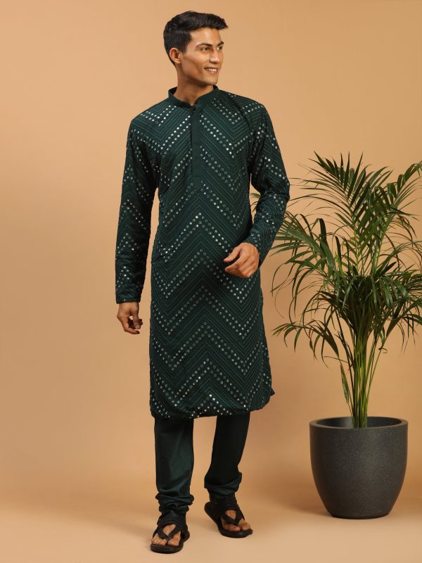 Shrestha By Vastramay Men s Green Georgette Kurta Pyjama Set Online