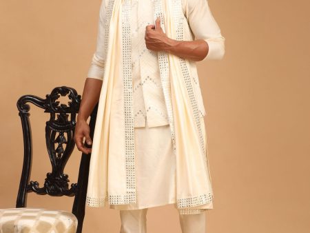 Shrestha By Vastramay Men s Cream Viscose Jacket, Kurta And Pyjama Set Fashion