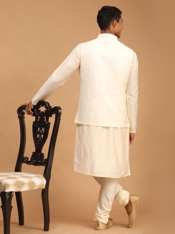 Shrestha By Vastramay Men s Cream Viscose Jacket, Kurta And Pyjama Set Fashion