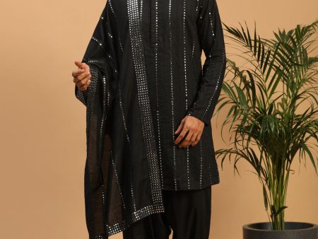 Shrestha By Vastramay Men s Black Viscose Kurta And Patiala Set Online