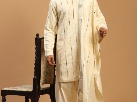 Shrestha By Vastramay Men s Cream Viscose Kurta And Patiala Set For Discount