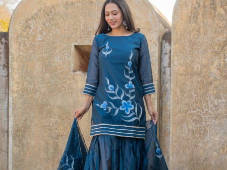 Women s Blue Hand Painted Sharara Set - Isya Online Sale