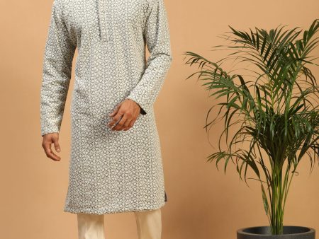 Shrestha By Vastramay Men s Grey And Cream Georgette Kurta Pyjama Set Cheap