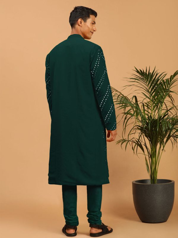 Shrestha By Vastramay Men s Green Georgette Kurta Pyjama Set Online