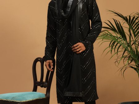 Shrestha By Vastramay Men s Black Georgette Kurta Pyjama Set Online Hot Sale