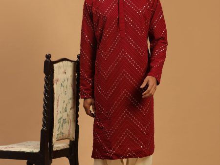 Shrestha By Vastramay Men s Maroon And Cream Georgette Kurta And Patiala Set Hot on Sale