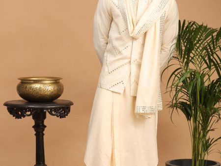 Shrestha By Vastramay Men s Cream Viscose Jacket, Kurta And Pyjama Set Online Sale