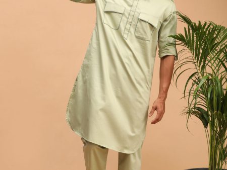 Shrestha By Vastramay Men s Green Cotton Blend Pathani Kurta Set Online Hot Sale