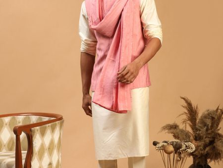 Shrestha By Vastramay Men s Cream And Pink Viscose Jacket, Kurta, Pyjama And Dupatta Set Discount