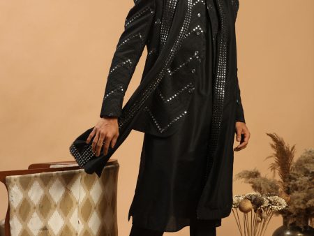 Shrestha By Vastramay Men s Black Viscose Ethnic Combo Set For Sale