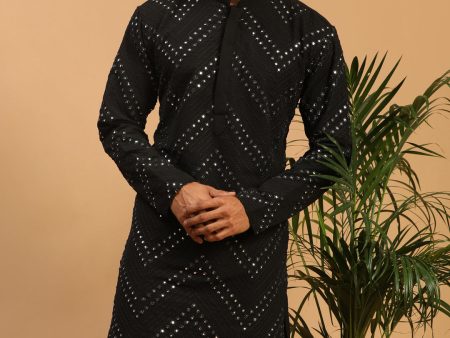 Shrestha By Vastramay Men s Black Georgette Kurta For Sale