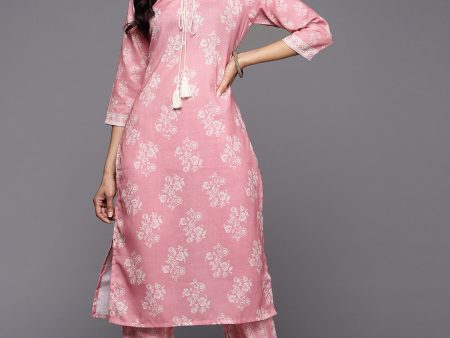 KSUT (House of Varanga) Pink Digital Printed Kurta Paired With Printed Straight Trouser on Sale