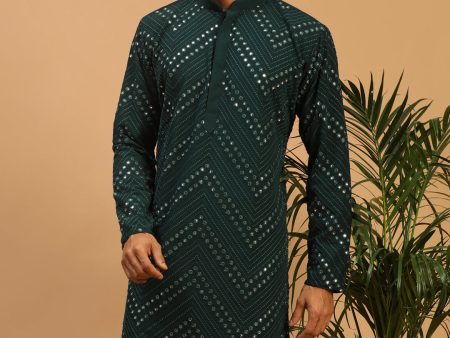 Shrestha By Vastramay Men s Green Georgette Kurta For Cheap