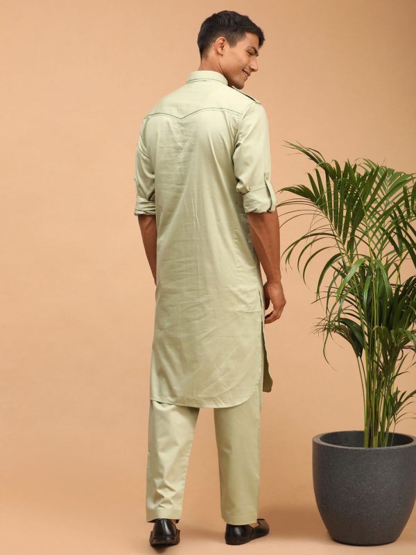 Shrestha By Vastramay Men s Green Cotton Blend Pathani Kurta Set Online Hot Sale