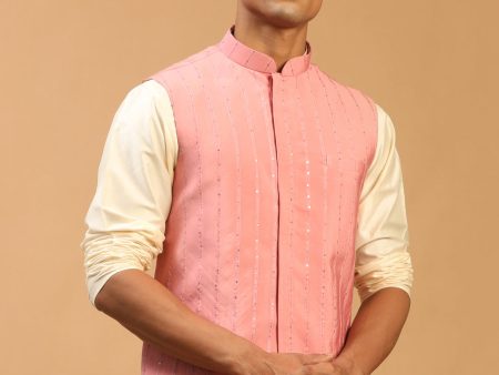 Shrestha By Vastramay Men s Pink Cotton Blend Nehru Jacket For Sale