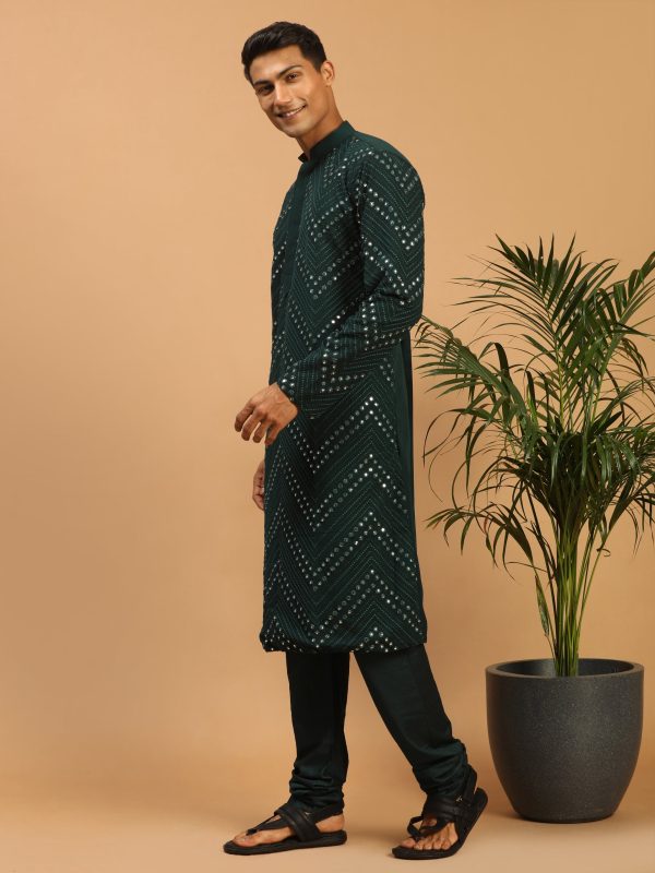 Shrestha By Vastramay Men s Green Georgette Kurta Pyjama Set Online