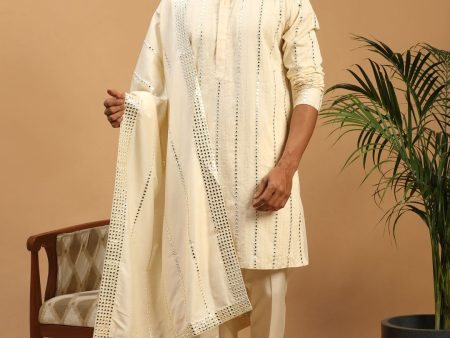 Shrestha By Vastramay Men s Cream Viscose Kurta, Pyjama & Dupatta Set Online