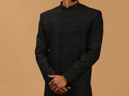 Shrestha By Vastramay Men s Black Silk Blend Sherwani Only Top on Sale