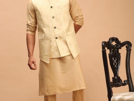 Shrestha By Vastramay Men s Gold And Rose Gold Viscose Jacket, Kurta And Pyjama Set Online Sale