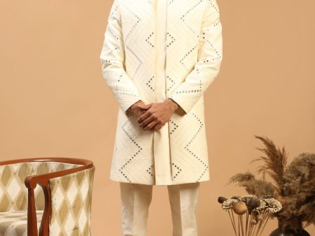 Shrestha By Vastramay Men s Cream Viscose Sherwani Set Online Sale